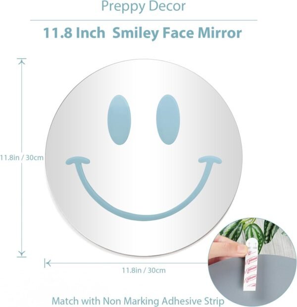 Dremisland Smiley Wall Mirror Preppy Room Decor for Teen Girls Dorm Room Decor Aesthetic Acrylic Mirror Round Mirror for Apartment Living Room, Bedroom, Vanity, Entryway, Hallway. (Blue) - Image 4