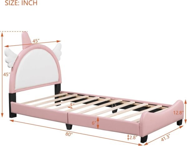 Cute Twin Size Upholstered Bed with Unicorn Shape Headboard,Twin Size Platform Bed with Headboard and Footboard,(Pink 03, Twin) - Image 2