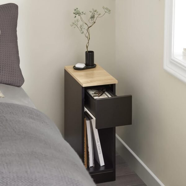 SoBuy End Table, Side Table with Storage Drawer, Nightstand Bedside Table for Small Spaces, Black FBT111-SCH - Image 3
