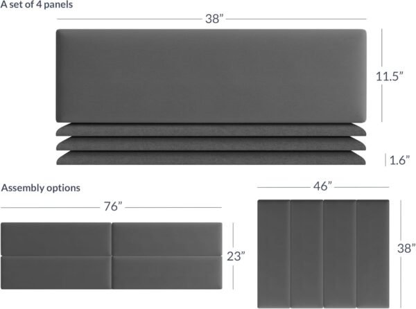 BELLEZE Upholstered Linen Headboards, Wall Mounted Accent Panels, Queen, Twin, or Single Headboards - Pack of 4 Panels, Grey (Each Individual Panel 38" x 11.5") - Image 2