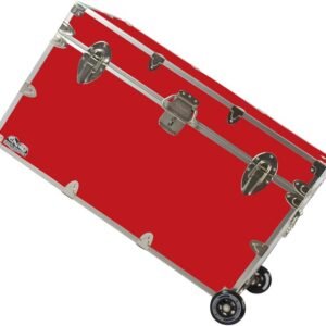 C&N Footlockers – XL Graduate Storage Trunk w/Wheels – Made in the USA – STEEL Footlocker for College Dorm Room & Summer Camp – 32 x 18 x 18.5 Inches (Red)