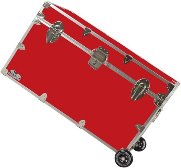 C&N Footlockers - XL Graduate Storage Trunk w/Wheels - Made in the USA - STEEL Footlocker for College Dorm Room & Summer Camp - 32 x 18 x 18.5 Inches (Red)