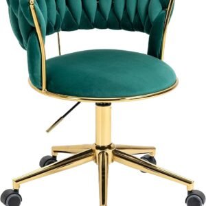 Swivel Chair with Golden Base,Green Home Office Desk Chairs with Tufted Back Velvet Comfy Desk Chair Task Chair for College Dorm Living Room Bedroom,Vanity Chair with Wheels Modern Chair for Desk