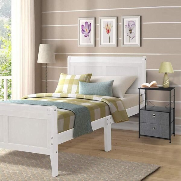 Nightstand 2-Drawer Shelf Storage - Bedside Furniture & Accent End Table Chest For Home, Bedroom, Office, College Dorm, Steel Frame, Wood Top, Easy Pull Fabric Bins, Grey - Image 2