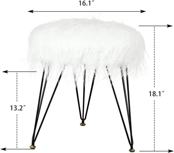 Asense Faux Fur Foot Rest Ottoman Soft Compact Padded Seating with Metal Legs Upholstered Decorative Furniture - Image 5
