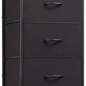 Somdot Tall Dresser for Bedroom with 5 Drawers, Storage Chest of Drawers with Removable Fabric Bins for Closet Bedside Nursery Laundry Living Room Entryway Hallway, Black