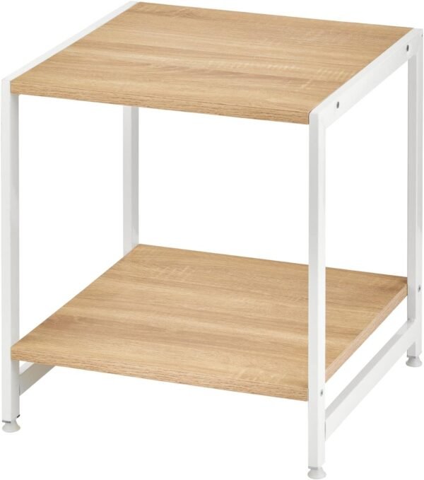 mDesign Side End Table Storage Nightstand - Sturdy Wood/Metal Frame, Open Shelf - Furniture Unit for Living Room, Bedroom, Hallway, Entryway, 1 Shelf - White/Modern Oak - Image 4