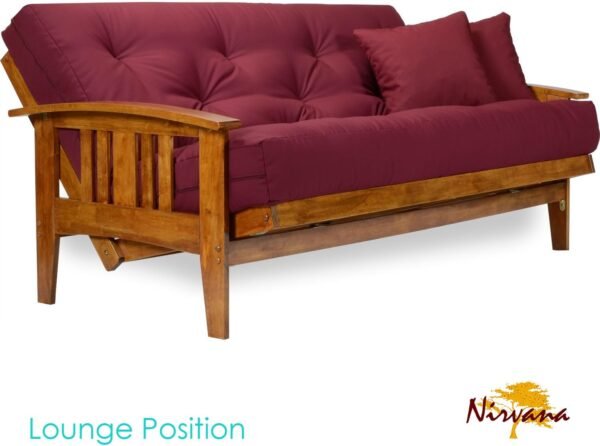 Nirvana Futons Westfield Futon Set - Queen Size, Frame, 8" Mattress, Twill Burgundy Cover - Image 2