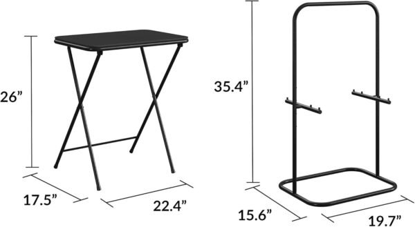 COSCO 5-Piece Folding Vinyl Top TV Tray, Black with Storage Rack, Multi-Purpose, for Snacks, Portable Workspace, & Easy to Store Activity Table Set, 1-Pack - Image 5