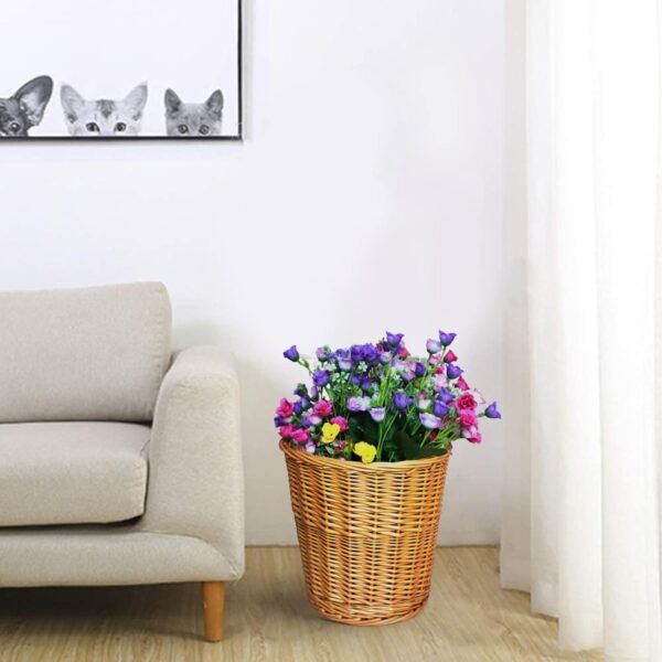 11 Woven Wicker Waste Basket,Round Woven Wicker Rattan Storage Basket,Large Wicker Storage Baskets Organizer Tote for Bedroom, Living Room, Bathroom - Image 4
