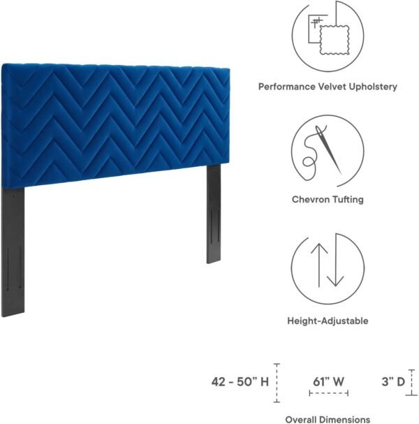 Modway MOD-6658-NAV Mercy Chevron Tufted Performance Velvet Twin Headboard, Navy - Image 7