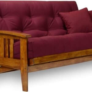 Nirvana Futons Westfield Futon Set – Queen Size, Frame, 8″ Mattress, Twill Burgundy Cover