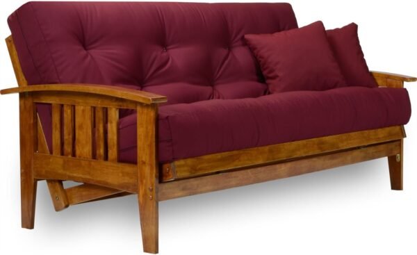 Nirvana Futons Westfield Futon Set - Queen Size, Frame, 8" Mattress, Twill Burgundy Cover