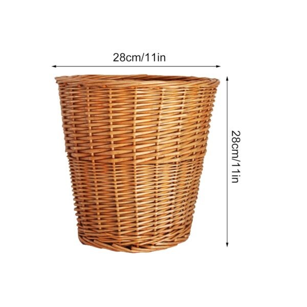 11 Woven Wicker Waste Basket,Round Woven Wicker Rattan Storage Basket,Large Wicker Storage Baskets Organizer Tote for Bedroom, Living Room, Bathroom - Image 7