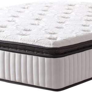 Suiforlun Queen Mattress 12 Inch, Pillow Top Cool Gel Memory Foam Hybrid Mattress with Luxury 7 Layers, Zone Encased Coils Innerspring for Back Pain Relief, Medium Firm, 120 Nights Trial