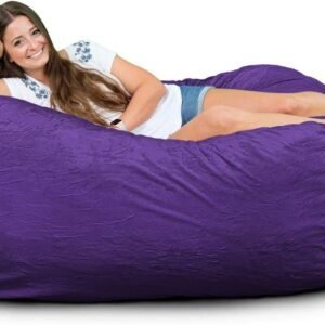 ULTIMATE SACK Lounger Bean Bag Chair, Oversize Bean Bag Chair for Adults, Comfy Chair Bean Bag Couch Lounge Sofa Loveseat Furniture | Purple Suede