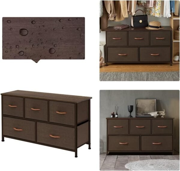 AZL1 Life Concept Extra Wide Dresser Storage Tower with Sturdy Steel Frame, 5 Drawers of Easy-Pull Fabric Bins, Organizer Unit for Bedroom, Hallway, Entryway, Coffee - Image 5