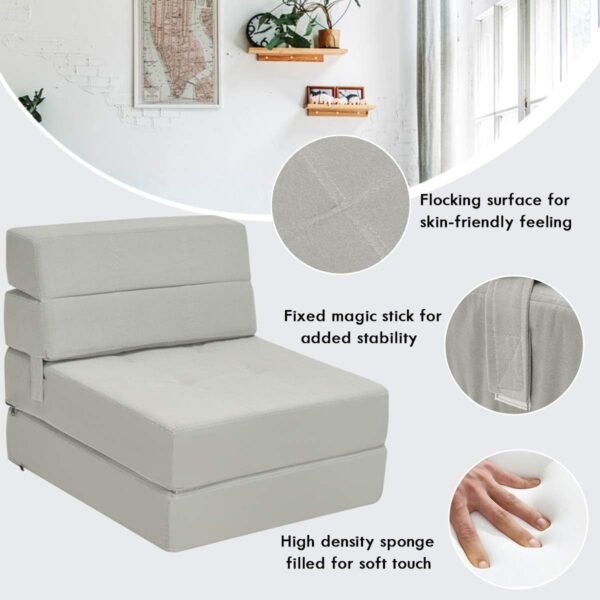 S AFSTAR Triple Fold Down Sofa Bed, Convertible Tri-Fold Floor Couch, Modern Upholstered Guest Sleeper Chair for Living Room Bedroom, Upholstered Guest Chaise Lounge (Gray) - Image 3