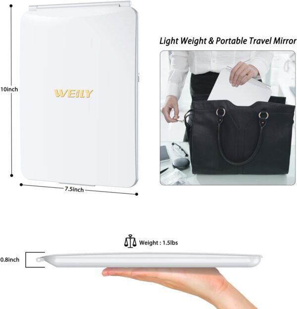 WEILY Portable Travel Mirror Makeup Mirror with 72 LED Lights, Touch Screen Three Colors Dimmable,Ultra Thin, 2000 mAh USB Rechargeable Foldable Cosmetic Mirror(White) - Image 5