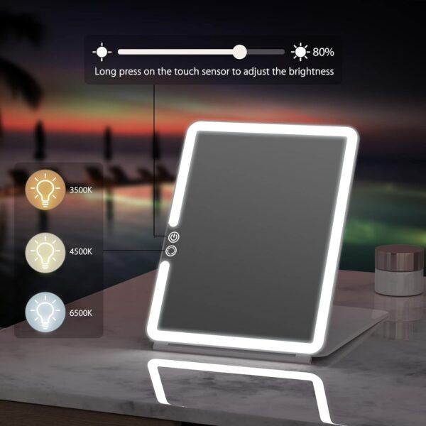 WEILY Portable Travel Mirror Makeup Mirror with 72 LED Lights, Touch Screen Three Colors Dimmable,Ultra Thin, 2000 mAh USB Rechargeable Foldable Cosmetic Mirror(White) - Image 2
