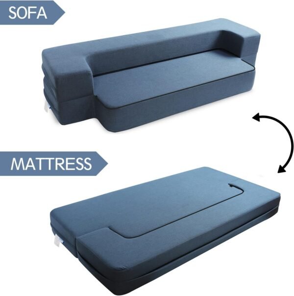 WOTU Folding Bed Couch 10 Inch Fold Out Sofa Bed Memory Foam Mattress Comfortable Floor Couch Sleeper Sofa Twin, Dark Blue for Apartments, College Dorms, Guest Room, Living Room - Image 6