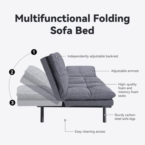 Opoiar Futon Sofa Bed Twin, Memory Foam Couch Bed with Mattress and Frame Included,Comfortable Grey Fabric Loveseat Sleeper Sofa for Dorm Apartment Office College Small Space Bedroom - Image 5