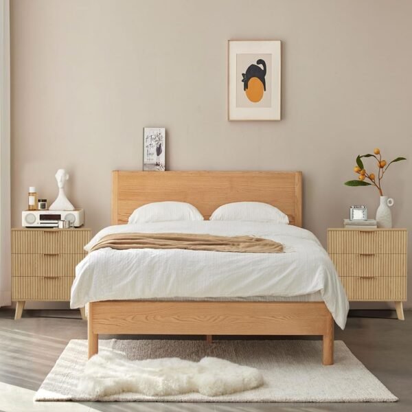 Mid-Century 3 Drawers Bedside Table Cabinet, Modern Nightstand with 3 Drawer and Solid Wood Legs, Contemporary 3-Drawer Nightstand, Mid Century Nightstand with 3 Storage Drawer for Bedroom (Natural) - Image 8