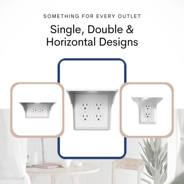 Storage Theory Power Perch Double Wall Outlet Shelf (White 2pk) - Smart Home Organization Bedroom, Space Saving Bathroom Organization for Toothbrushes, Speakers, Echo, Cell Phones. Easy Installation. - Image 5