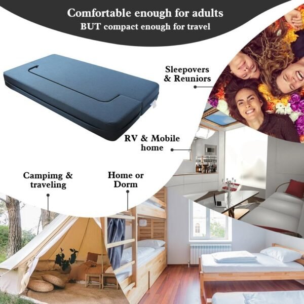 WOTU Folding Bed Couch 10 Inch Fold Out Sofa Bed Memory Foam Mattress Comfortable Floor Couch Sleeper Sofa Twin, Dark Blue for Apartments, College Dorms, Guest Room, Living Room - Image 7