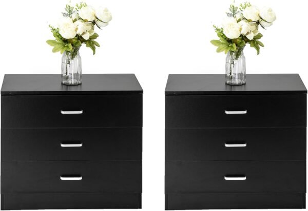3 Drawer Nightstand Set of 2, Black Night Stand for Bedroom, Modern 3 Drawer Dresser, Wood Bed Side Table/Night Stand with Drawers for Small Spaces, College Dorm, Living Room 13" D X 26" W X 22" H