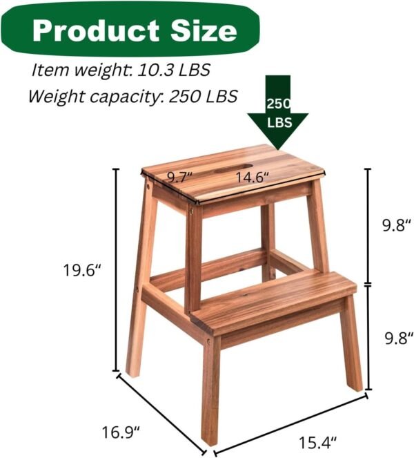 2 Step Wood Stool, Wooden Step Stools for Adults and Kids 250 LBS, Toddler Step Stool Kitchen Helper, Bathroom Stool, Bed Step Stools, Easy to Assemble - Image 4