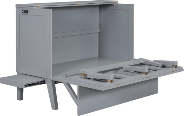 Murphy Bed Full Szie,Cabinet Hideaway Bed with USB Port and Removable Shelves,Wall Bed W/ 2 Movable Desks,can be Folded,Platform Bedframe for Kids Bedroom,Student Dorms,Gray - Image 6