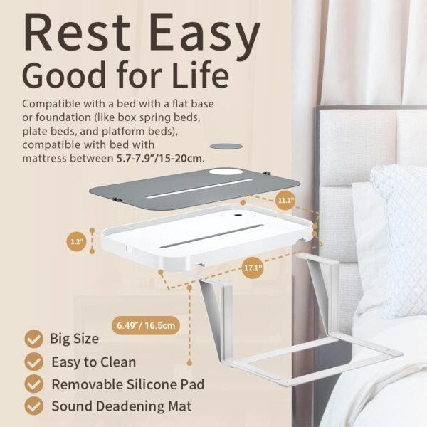 KIWIFOTOS Bedside Shelf for Bed, Bedside Tray Table Under Mattress for Box Spring Bed/Plate Bed/Platform Bed, 17" Large Bed Tray Nightstand Shelf Bedside Caddy for College Dorm Bed - Image 7