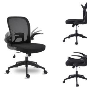 Armless Home Office Desk Chairs,Ergonomic Office Chairs with Lumbar Support,Folding Mesh Backrest Adjustable Swivel Rolling Task Criss Cross Chair,Computer Vanity Gamer Reading Chairs -b (Black-2)
