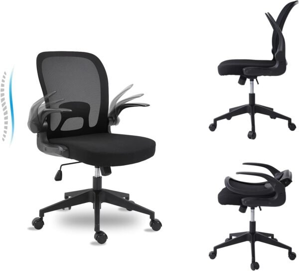 Armless Home Office Desk Chairs,Ergonomic Office Chairs with Lumbar Support,Folding Mesh Backrest Adjustable Swivel Rolling Task Criss Cross Chair,Computer Vanity Gamer Reading Chairs -b (Black-2)