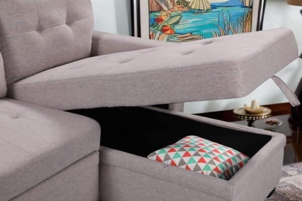 RITSU Linen 84" Reversible Sleeper Sectional Sofa with Storage Chaise and USB Charging Ports，Convertible Sectional Sofa w/Cell Phone Pocket & Magazine Pouch，for Living Room, Apartment - Image 5