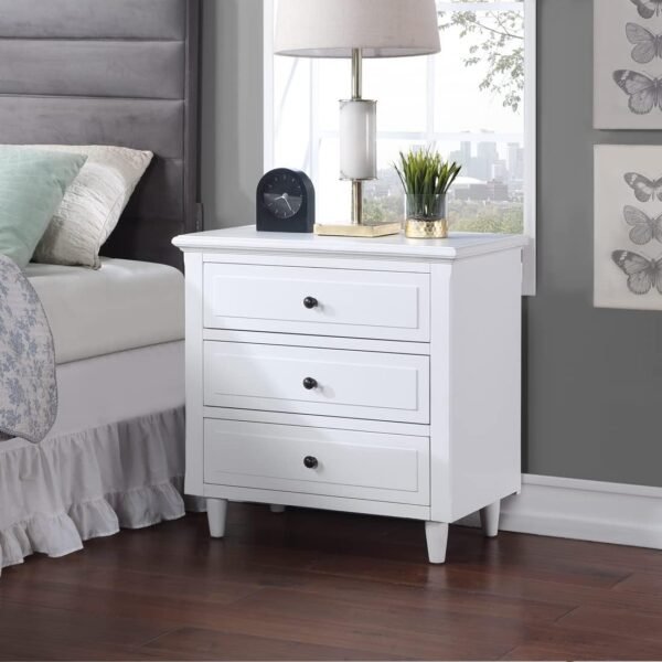 XD Designs Solid Wood Side End Table, 2-Drawer Night Stand with Storage Shelf, Bedside Nightstand, Accent Table for Bedroom Hallway Living Room (White) - Image 3