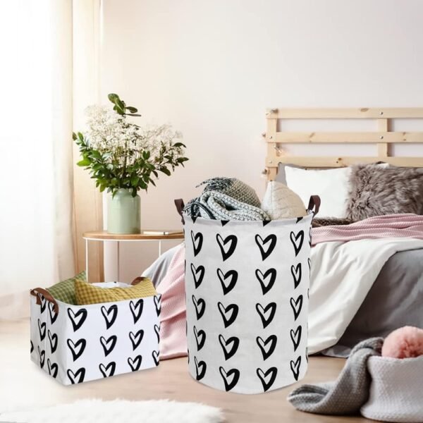 CLOCOR Toy Large Storage Bin-Cotton Storage Basket-Round Gift Basket with Handles for Toys,Laundry,Baby Nursery(Love Heart) - Image 2