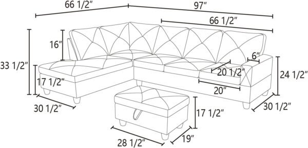 EMKK Modular Sectional Sofa Set,Extra Large L Shaped Couch for Living Room,with Chaise, Sofa&Couch,5 Seat Sofá with Storage Ottoman - Image 3