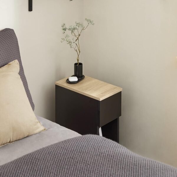 SoBuy End Table, Side Table with Storage Drawer, Nightstand Bedside Table for Small Spaces, Black FBT111-SCH - Image 5