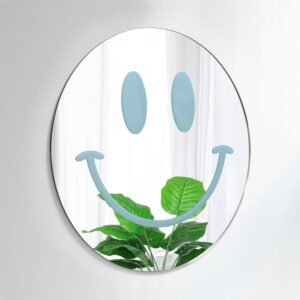 Dremisland Smiley Wall Mirror Preppy Room Decor for Teen Girls Dorm Room Decor Aesthetic Acrylic Mirror Round Mirror for Apartment Living Room, Bedroom, Vanity, Entryway, Hallway. (Blue)