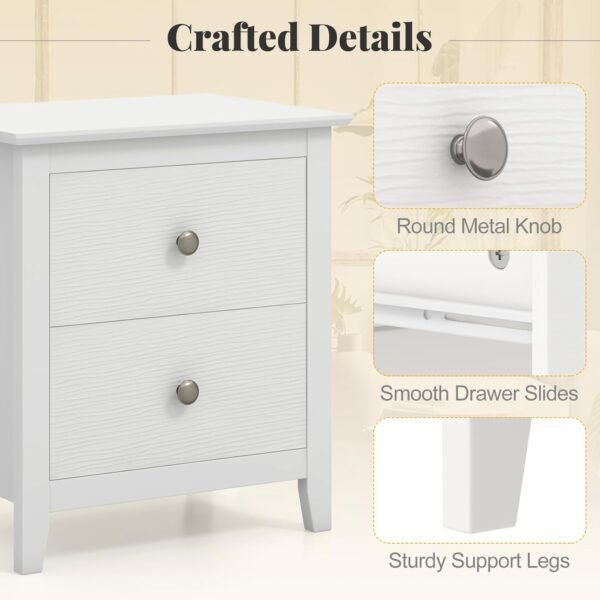 Giantex White Nightstand, Modern 2 Drawers Night Stand with Handles, Sofa Side Table with Sturdy Legs for Small Spaces, College Dorm, Kids’ Room, Wooden Bedside Table for Bedroom, White (1) - Image 5