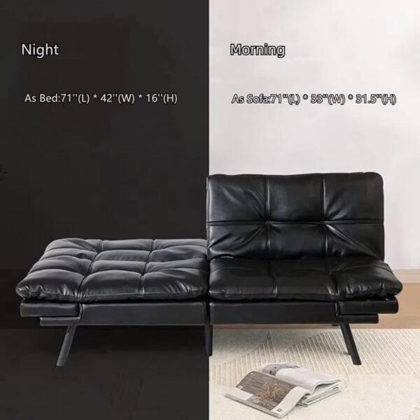 Futon Sofa Bed Convertible Sofa Bed, Loveseat Sleeper Sofa with Memory Foam Adjustable Backrest Design, 72" Leather Small Couch for Living Rooms, Apartment, Studio(Bright Black) - Image 5