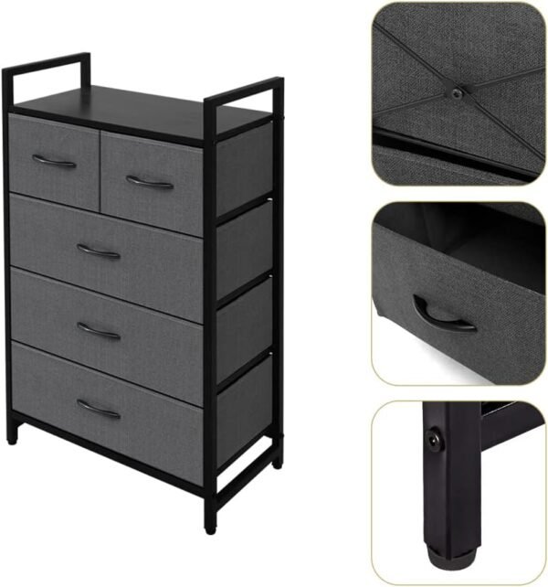 AZL1 Life Concept Storage Dresser Furniture Unit - Large Standing Organizer Chest for Bedroom, Office, Living Room, and Closet - 5 Drawers Removable Fabric Bins - Dark Grey - Image 4