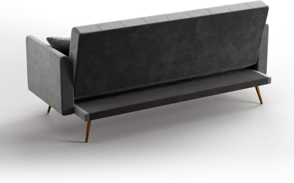 OUYESSIR Velvet Futon Sofa Bed with 2 Pillows, Convertible Futon Small Couch, 71 inch Sleeper Sofa for Bedroom Living Room, Grey - Image 9