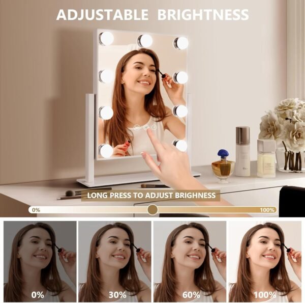 Hollywood Vanity Makeup Mirror with Lights - 9 LED Bulbs, Touch Control, 3 Colors Light, 360° Rotation, Light Up Vanity Mirror for Dressing Room & Bedroom - Image 3