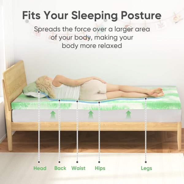 BedsPick Mattress Topper Twin XL, 3 Inch Gel Memory Foam Mattress Topper for College Dorm Room, CertiPUR-US Certified Mattress Pad for Twin XL Size Bed with Breathable Holes, Green - Image 3