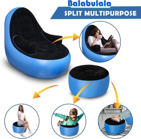 Inflatable Couch with Armrest＆Ottoman, Blow Up Lounger Chair,Folding Air Chair for Adults,Inflatable Lazy Sofa Perfect for Rooms, Camping or Home(Without Pump) - Image 7