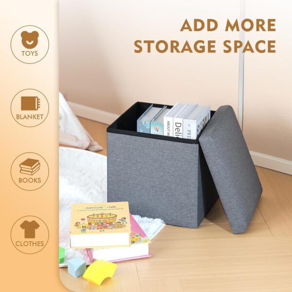B FSOBEIIALEO Storage Ottoman Cube, Linen Small Foot Seat,for Living Room, Bedroom, Home Office, Dorm Storage Footrest Grey 11.8"x11.8"x11.8" - Image 6