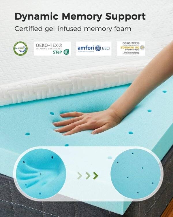PERLECARE 3 Inch Queen Mattress Topper, CertiPUR-US Certified Memory Foam, Removable & Washable Cover, Cooling Gel Infused Bed Topper, Queen - Image 3
